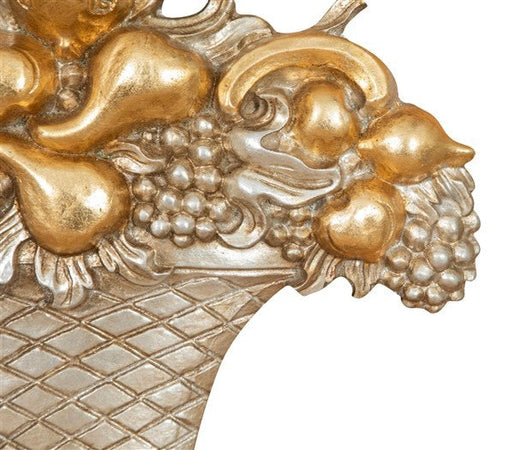 Biscottini Fregio Decorativo Cesto Frutta Biscottini Legno Argento Oro Anticato 56x8x57