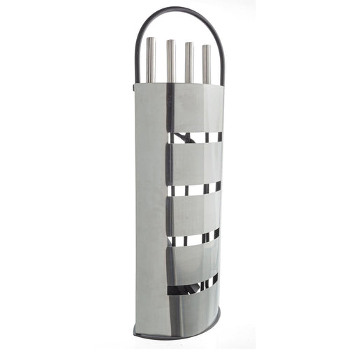 SET ACCESSORI 5 PZ GRUPPO CAMINO PER STUFA A LEGNA ACCAIO INOX CON PALETTA SCOPA E PINZA