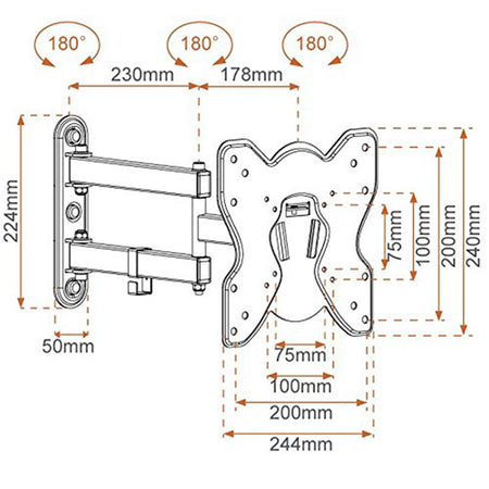 Mensola staffa porta tv 28/42" con braccio nero 451063 supporto da parete metronic a muro