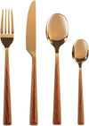 Servizio 24 posate tavola sylva in acciaio inox finitura oro lucido manico in abs effetto legno.H&H