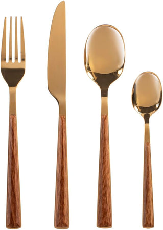 Servizio 24 posate tavola sylva in acciaio inox finitura oro lucido manico in abs effetto legno.H&H