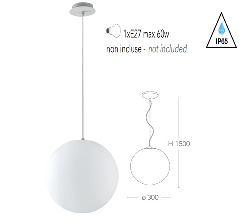 Lampadario da giardino sospensione a sfera bianca dm 30 cm 1xE27 max 60W