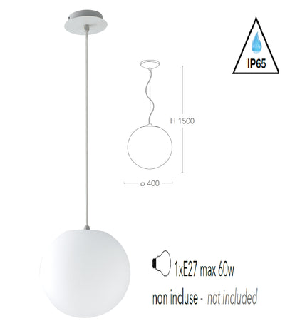 Lampadario da giardino sospensione GECO a sfera bianca dm 40 cm 1xE27 max 60W