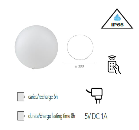 Lume da giardino GECO a sfera bianco a LED RGB dimmerabile cambia colore dm 30 cm