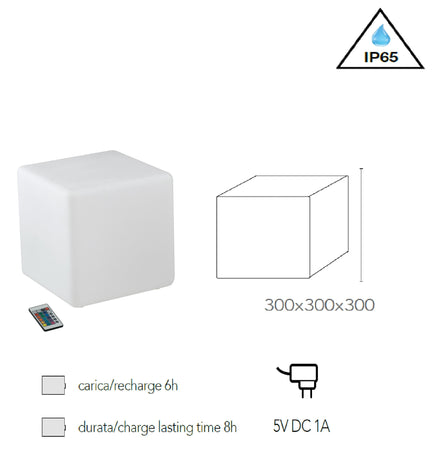 Lume da giardino GECO cubo bianco a LED RGB dimmerabile cambia colore dm 30 cm