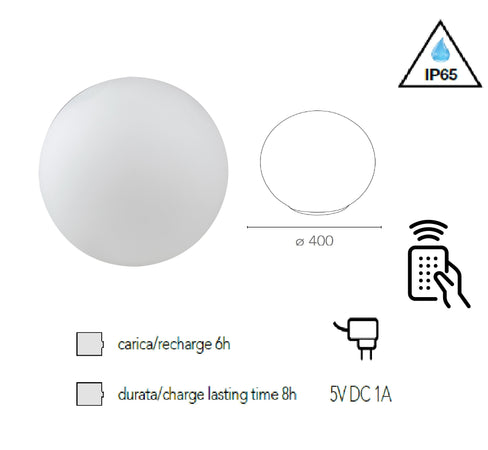 Lume da giardino GECO a sfera bianco a LED RGB dimmerabile cambia colore dm 40 cm