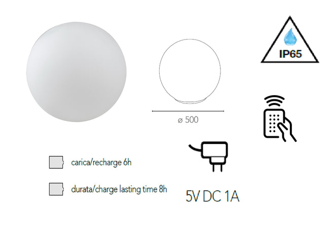 Lume da giardino GECO a sfera bianco a LED RGB dimmerabile cambia colore dm 50 cm