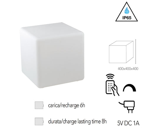 Lume da giardino GECO cubo bianco a LED RGB dimmerabile cambia colore dm 40 cm