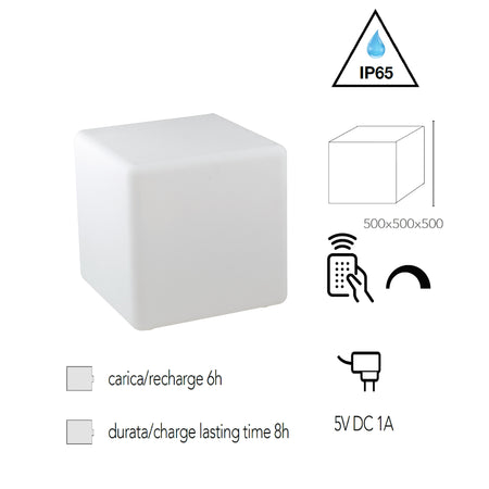 Lume da giardino GECO cubo bianco a LED RGB dimmerabile cambia colore dm 50 cm