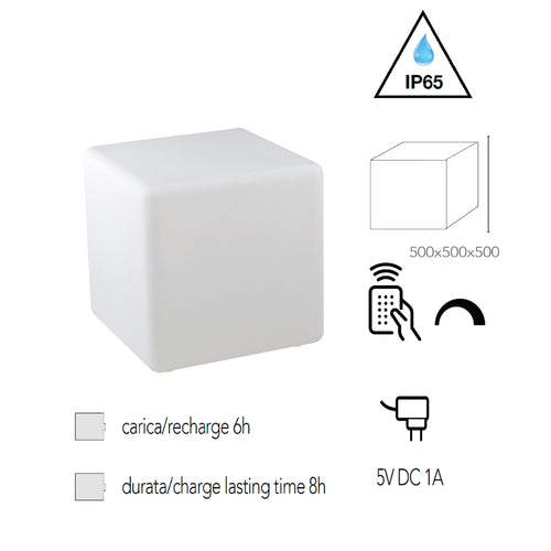 Lume da giardino GECO cubo bianco a LED RGB dimmerabile cambia colore dm 50 cm