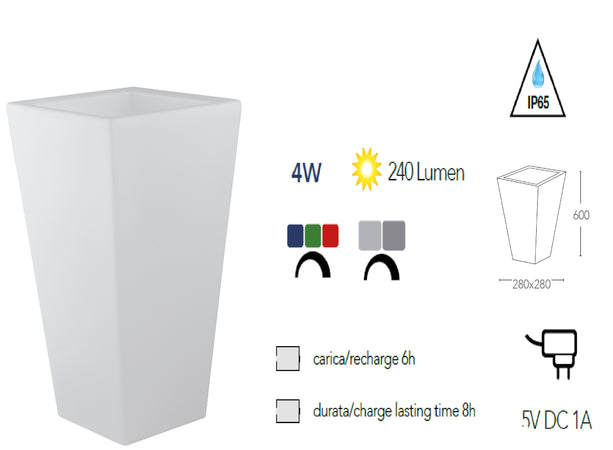 Lampada vaso da giardino GECO bianco a LED RGB dimmerabile cambia colore 28x28 cm Altezza 60 cm