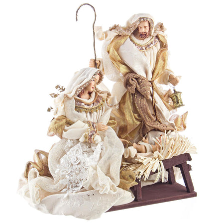 Natività monoblocco in tessuto Champagne "Fastosa" statue per presepe h 38 cm