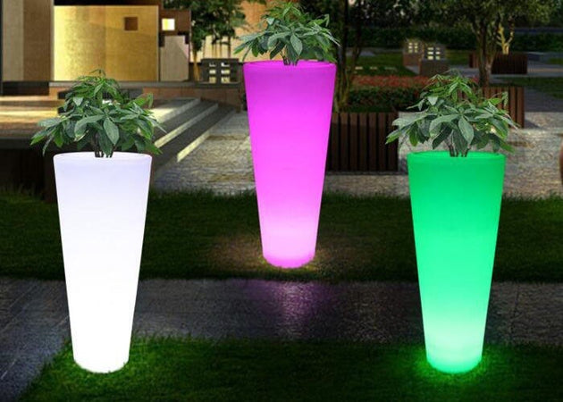 Lampada vaso da giardino GECO bianco a LED RGB dimmerabile cambia colore dm 38 cm Altezza 90 cm