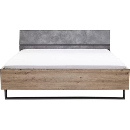 Letto moderno matrimoniale "Lafabrica" struttura in legno rovere e nero con spalliera