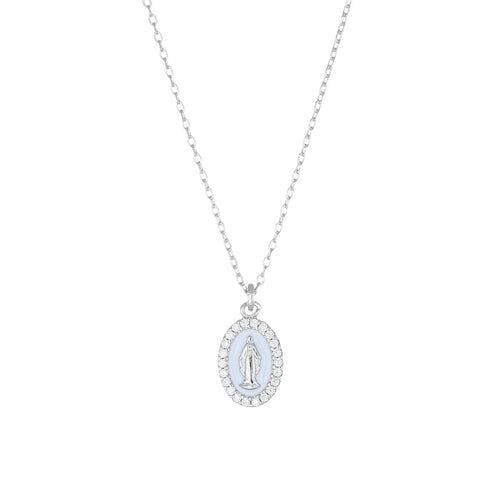 AMEN - Collana mini Medaglia Miracolosa Rodiata smaltata Bianco Perla