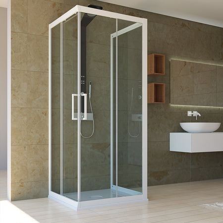 Box doccia 3 Lati "Aurora" in cristallo 6 mm con profili in PVC apertura centrale riducibile "Made in Italy"