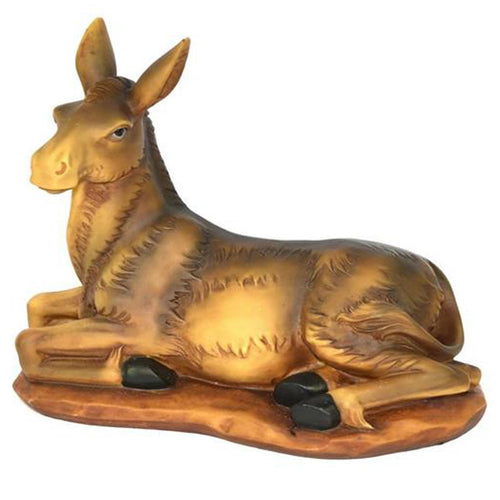 Asinello seduto animale in poliresina dipinto a mano per presepe natalizio