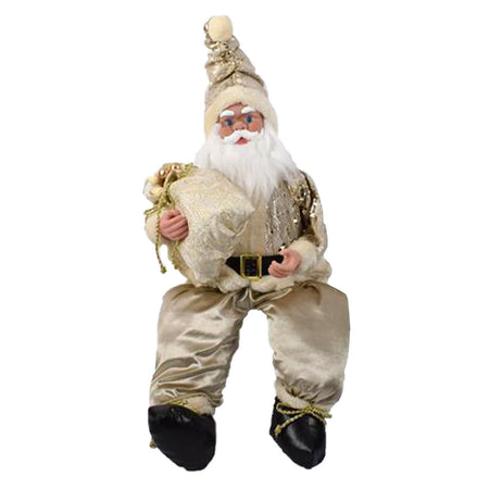 Pupazzo "Babbo Natale seduto" carillon in movimento con paillettes Beige h 82 cm