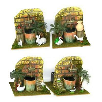 Fontana per presepe con animali paesaggio in legno e sughero h 10 cm