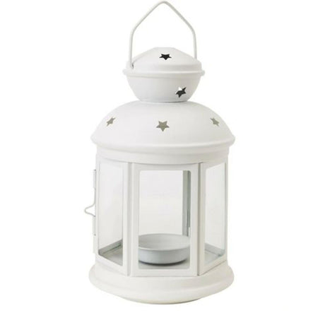 LANTERNA PORTA TEALIGHT 21 CM BEIGE IN METALLO E VETRO PORTACANDELE BOMBONIERE