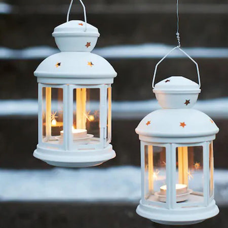 LANTERNA PORTA TEALIGHT 21 CM BEIGE IN METALLO E VETRO PORTACANDELE BOMBONIERE