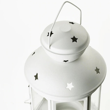 LANTERNA PORTA TEALIGHT 21 CM BEIGE IN METALLO E VETRO PORTACANDELE BOMBONIERE