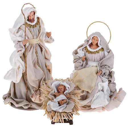 Natività completa statue per presepe con vestiti in tessuto Crema da 36 cm