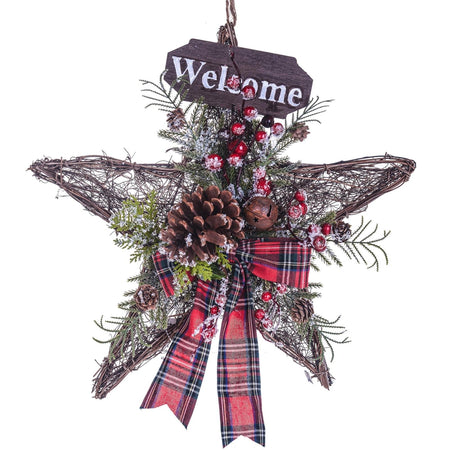Ghirlanda dietro porta natalizio decorazione con stella scozzese cm 41 h