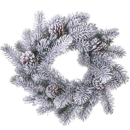 Ghirlanda tonda corona dietro porta innevato con pigne in PE effetto real touch