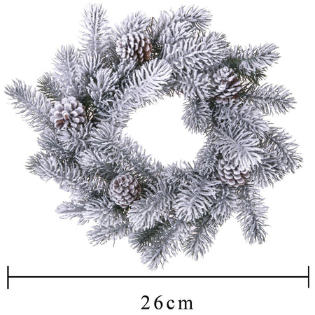 Ghirlanda tonda corona dietro porta innevato con pigne in PE effetto real touch