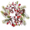 Centrotavola innevato natalizio decorazione con bacche rosse e pigne ø 26 cm