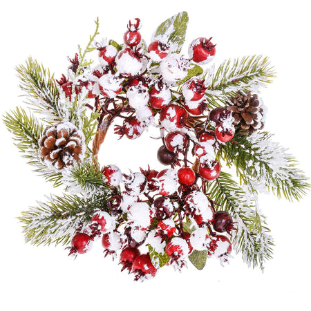 Centrotavola innevato natalizio decorazione con bacche rosse e pigne ø 26 cm