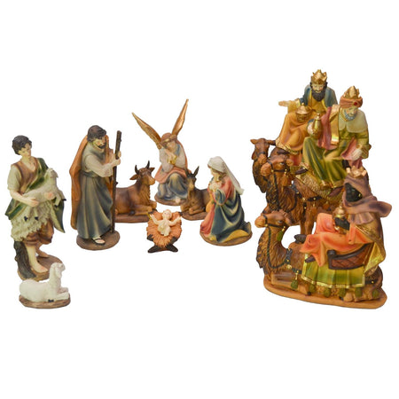 Natività completa con re magi su cammelli in poliresina 11 soggetti