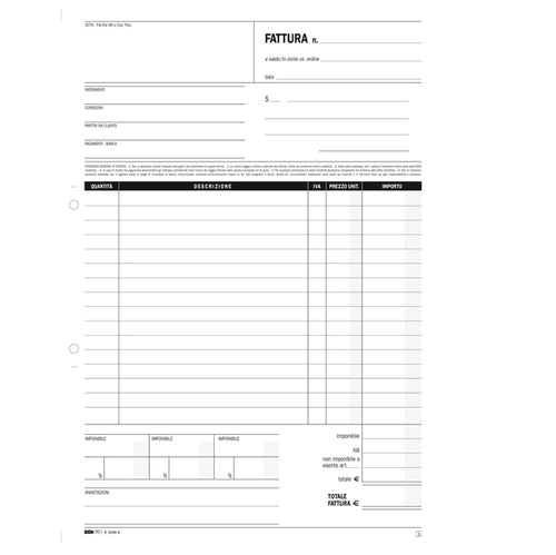 Blocco Fattura Generica 50/50 Fogli Autoric. 29,7X21 E5296A