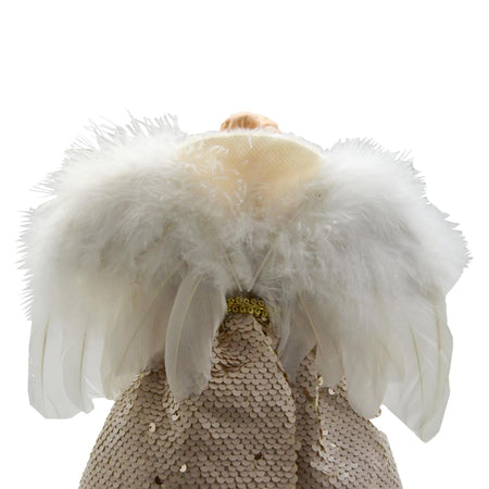 Puntale per albero di natale angelo beige h 45 cm decorazione natalizia ali piumate