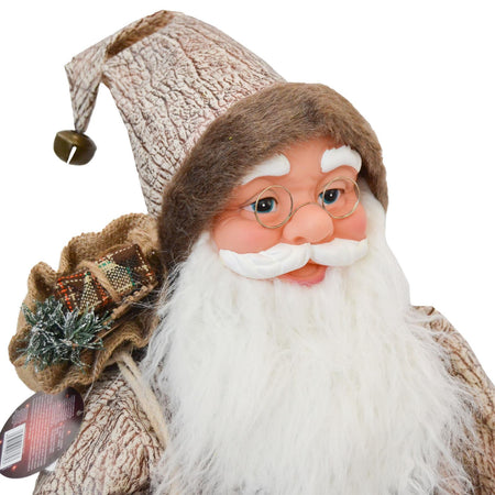 Babbo natale pupazzo con cappotto in pelle h 79 cm decorazione natalizia