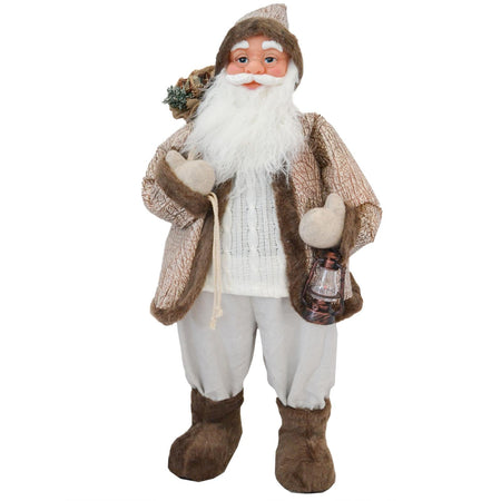 Babbo natale pupazzo con cappotto in pelle h 60 cm decorazione natalizia