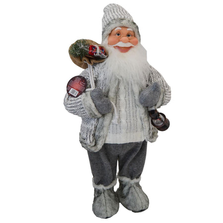 Babbo natale pupazzo con cappotto in lana grigio h 45 cm decorazione natalizia