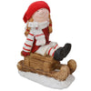Bimba su slittino h 40 cm decorazione natalizia in poliresina rosso statuina