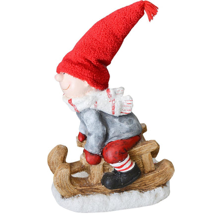 Bimbo su slittino h 40 cm decorazione natalizia in poliresina rosso statuina