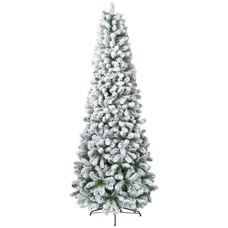 Albero di Natale innevato Slim "Corvara" in PP Effetto Aghi di Pino PVC +Flock