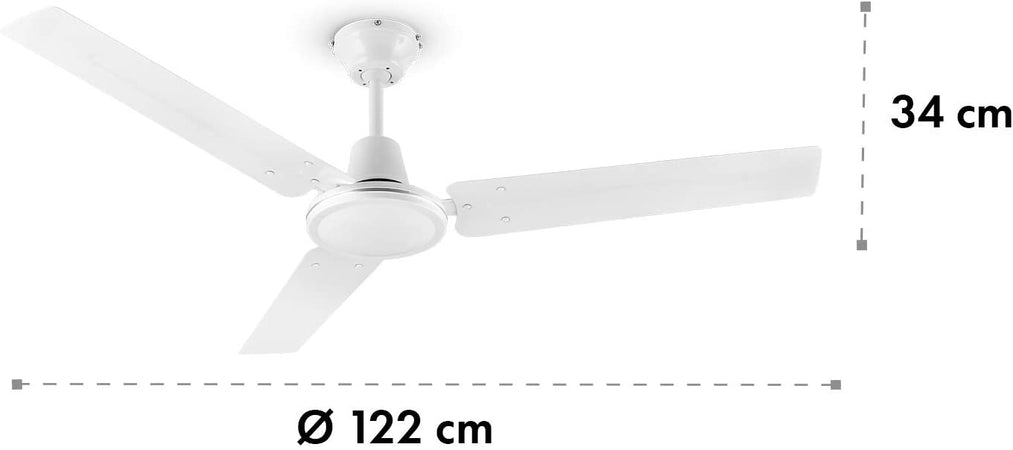 Ventilatore professionale a soffitto con 3 pale in metallo ed interruttore da muro Ø 120 cm