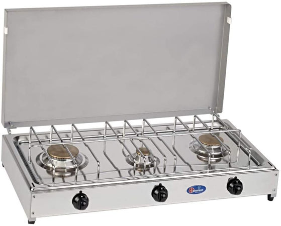 CFParker Fornello a Gas 3 Fuochi Gpl / Metano con Piano in Acciaio Inox e Valvola di Sicurezza mod. 5523RSG