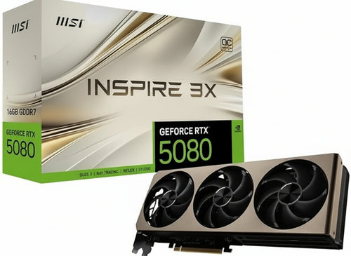 MSI GeForce RTX 5080 16G Inspire 3X OC  16GB GDDR7 (30Gbps/256-bit), PCIe 5, Boost: 2640MHz, HDMI 2.1b, DisplayPort 2.1b, DLSS 4