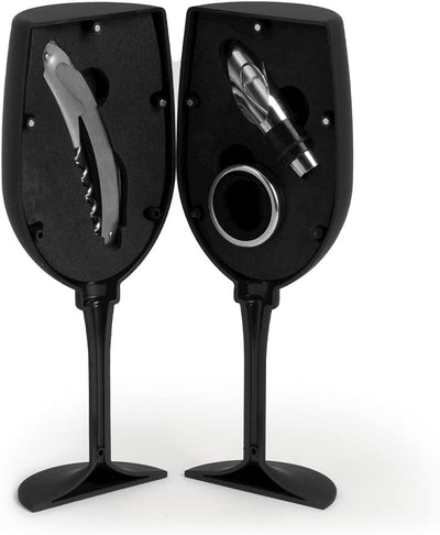 Cofanetto 4 pezzi somelier forma di calice colore nero con gadget.H&H