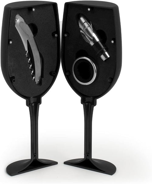 Cofanetto 4 pezzi somelier forma di calice colore nero con gadget.H&H