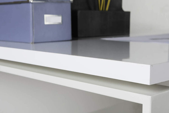 Scrivania elegante in legno con piedi in Acciaio da ufficio e stanzetta porta pc "Made in Italy"