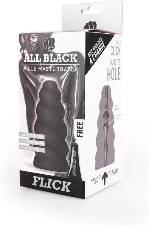 Masturbatore uomo All Black Male Masturbator FLICK – Real Skin Touch – 17 cm