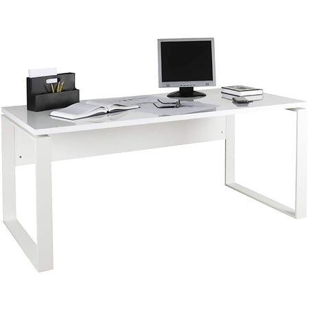 Scrivania elegante in legno con piedi in Acciaio da ufficio e stanzetta porta pc "Made in Italy"