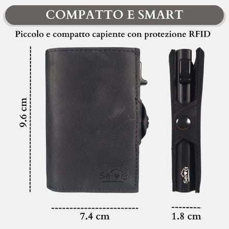 Sei G portacarte safe magnetic nero con custodia in pelle nera